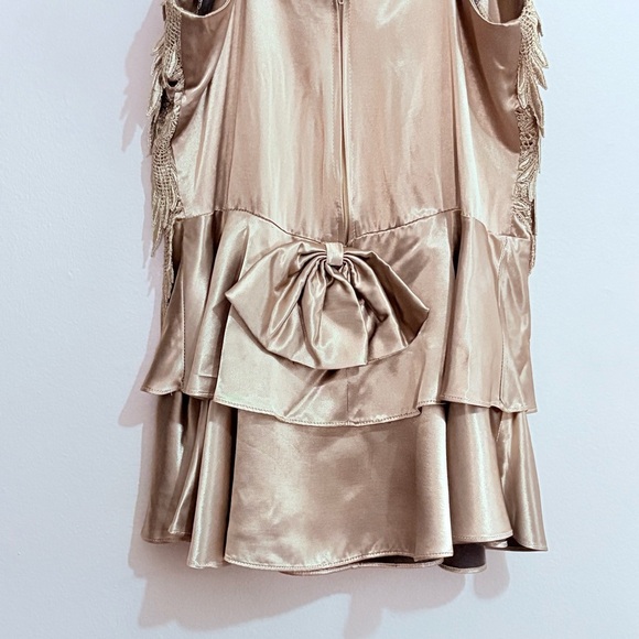 Vintage Bronze Mini Dress w Gorgeous Fringed Lace & Tiered Ruffle Skirt - Picture 10 of 15